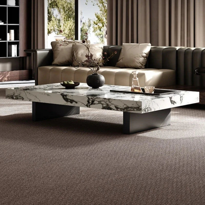 table basse moderne marbre blanc noir tiroir plateau amovible acier inoxydable minimaliste salon maison