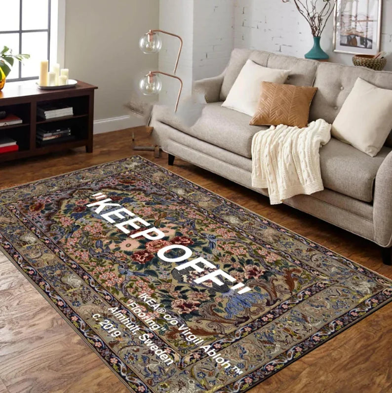 tapis noir ornements floraux moderne classique salon chambre fleur adhésif polypropylène polyester 160cm 120cm