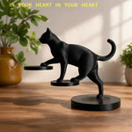 statue chat noir résine lisse contemporaine décoration intérieure base circulaire ornement salon minimaliste