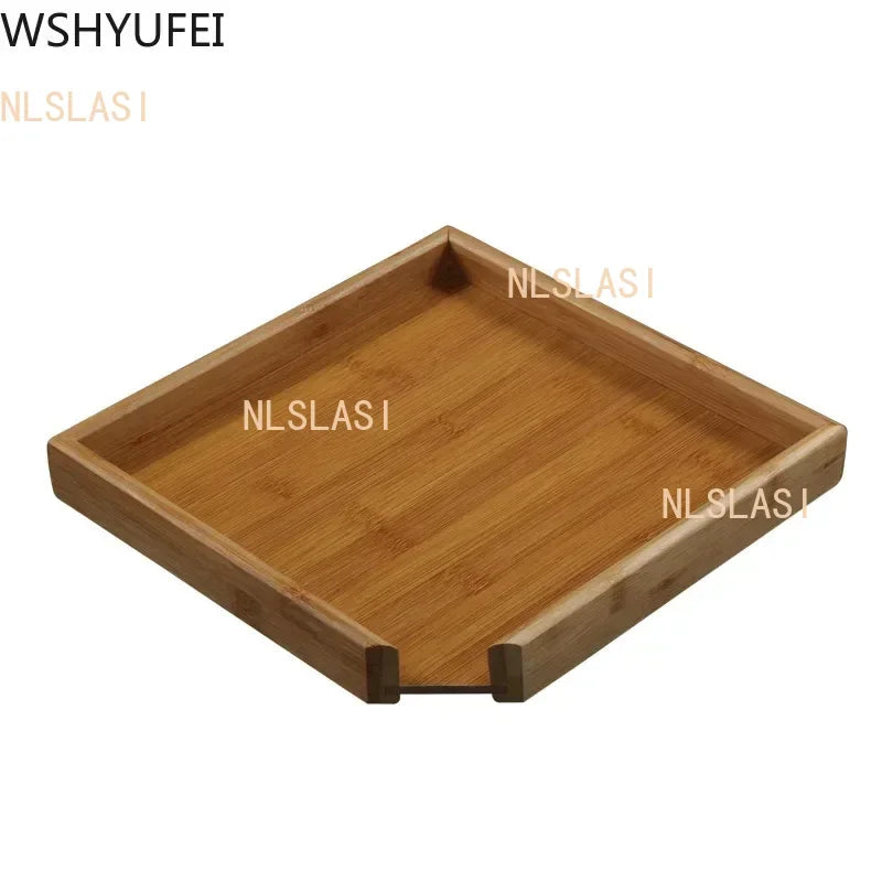 plateau carré bois brun clair minimaliste compartiments couvercle servir thé gâteaux décoratif nature rustique