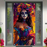 bannière festive catrina crâne fleurs dia morts couleur violette orange Jaune