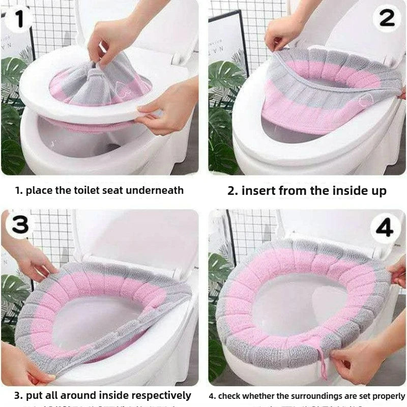 coussin toilette portable gris bleu vert rose rayures doux confortable poignée élastique