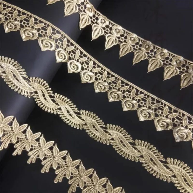 ruban dentelle doré fleurs classique polyester bricolage décoration partie accessoires artisanat élégant