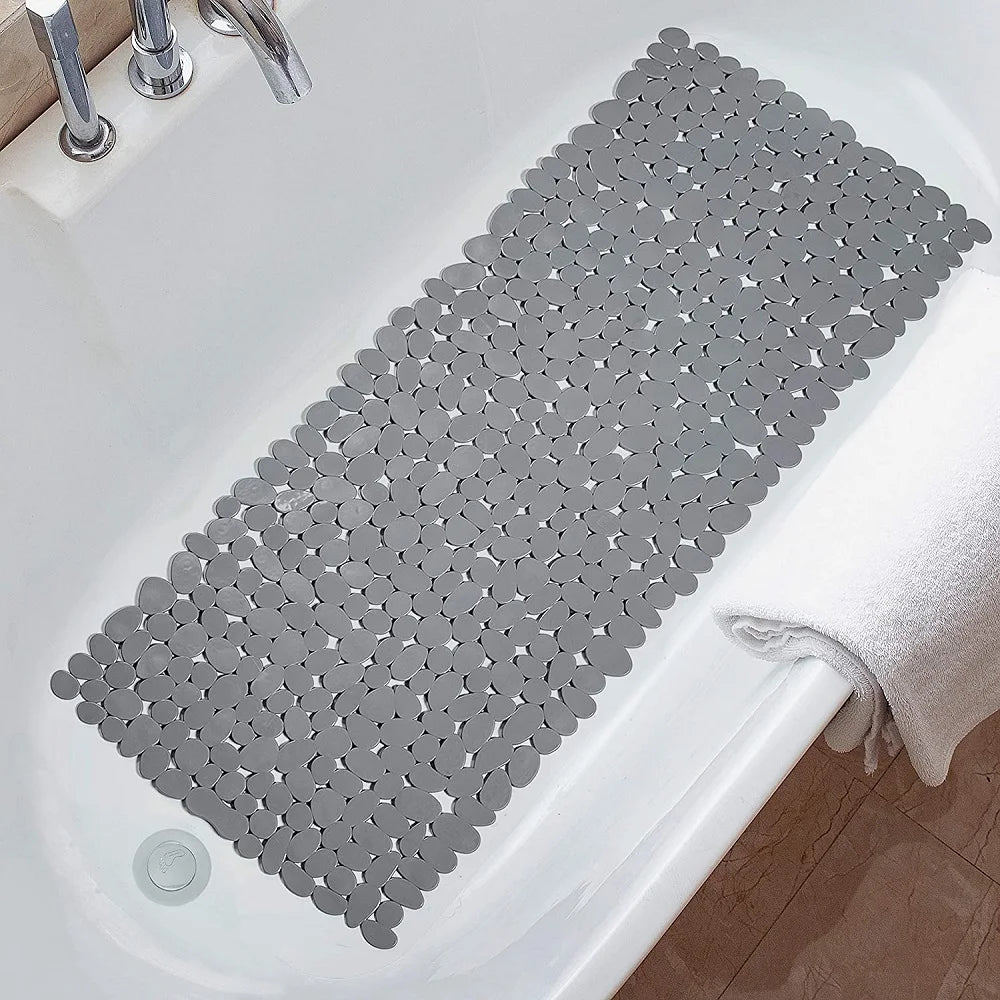tapis bain antidérapant moderne gris clair succion cup lavable machine cailloux texturé salle bain