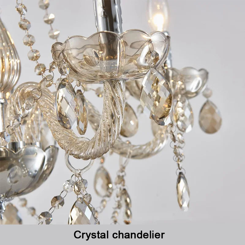chandelier classique élégant argenté transparent chaîne 48cm diamètre 150cm longueur ampoules led