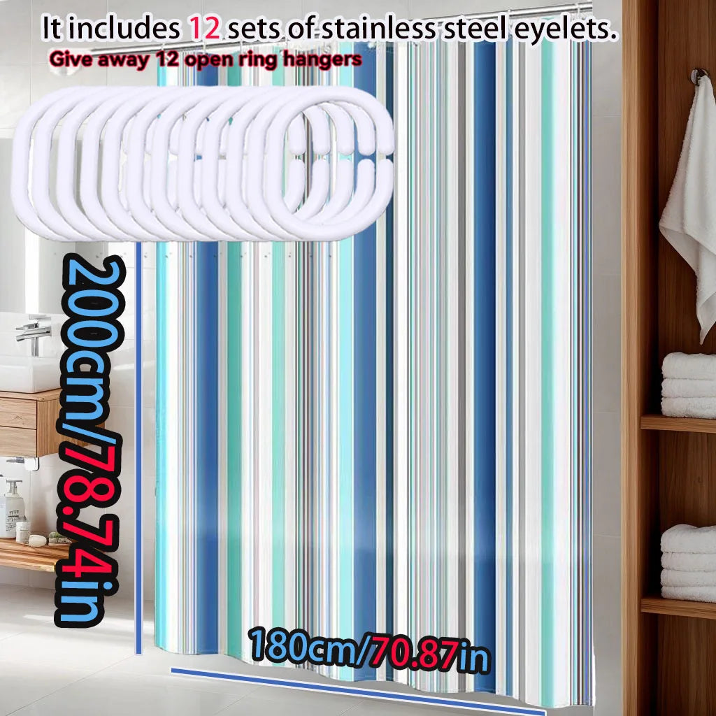 rideau douche opaque éva rayé moderne bleu vert gris blanc