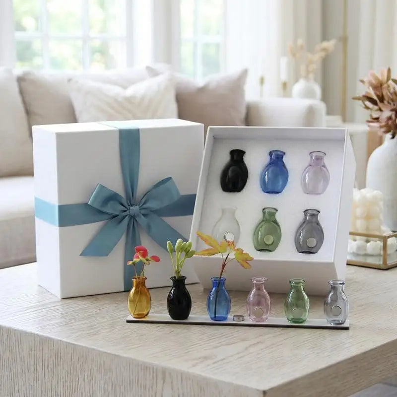 mini vases verre aimants couleurs variées translucides minimaliste réfrigérateur maison
