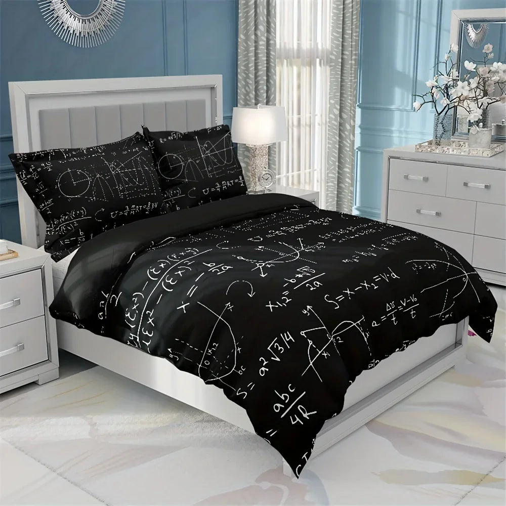 housse couette formules mathématiques taie d'oreiller ensemble literie moderne noires blanches chambre adolescente