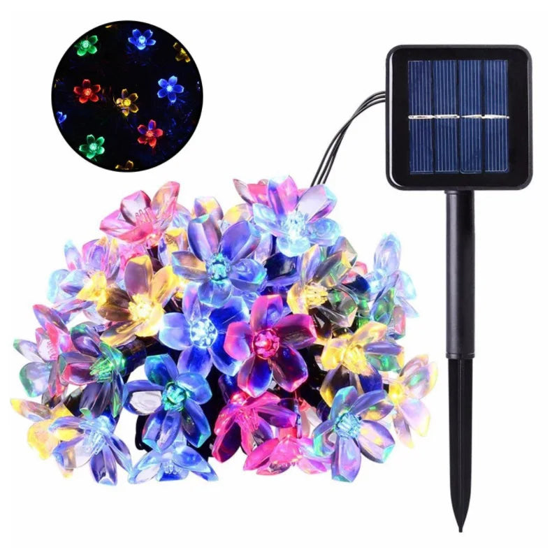guirlande fleurs LED violet rose solaire flexible décoration féeriqueextérieur jardin vacances modes éclairage