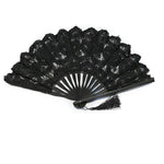 éventail pliant dentelle bambou portable brodé pompon décoration intérieure classique noir rose vert rouge