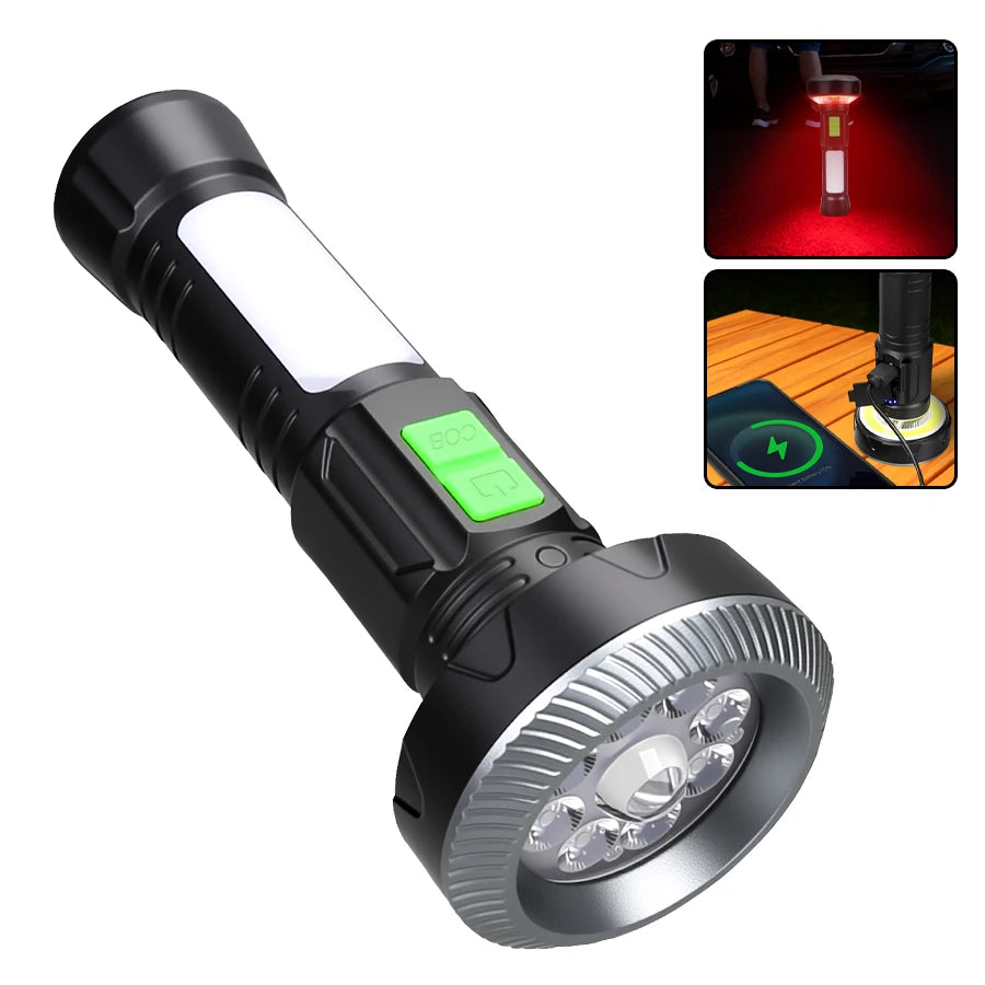 lampe torche rechargeable multifonction noire blanche verte aimant anti dérapante modes éclairage usb campingextérieururgence