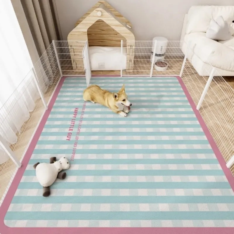 tapis imperméable anti dérapant chiens chats vert clair bleu clair rayures carreaux moderne absorbant