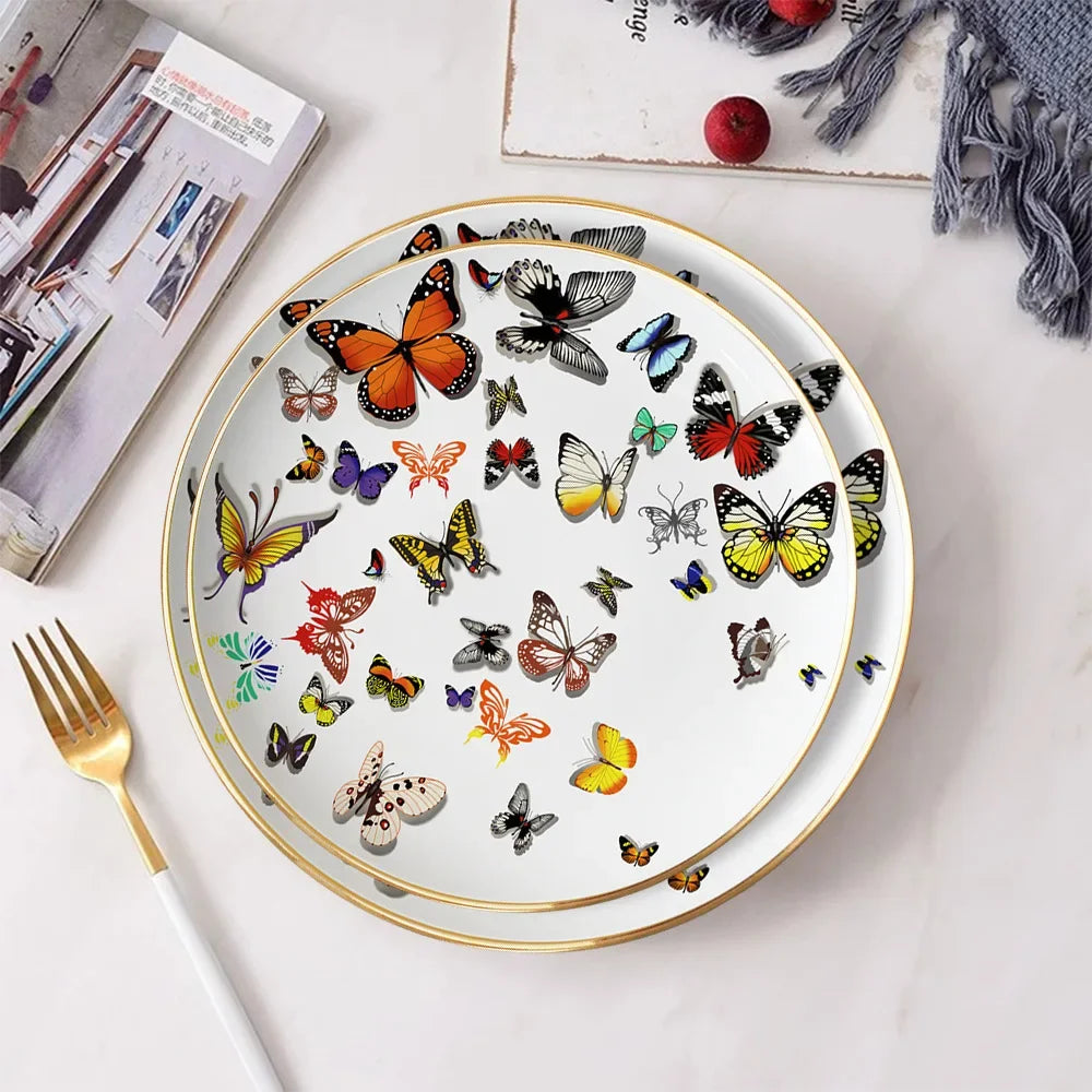 tasse assiette soucoupe motif papillons colorés os chinois élégante décoration thé blanc