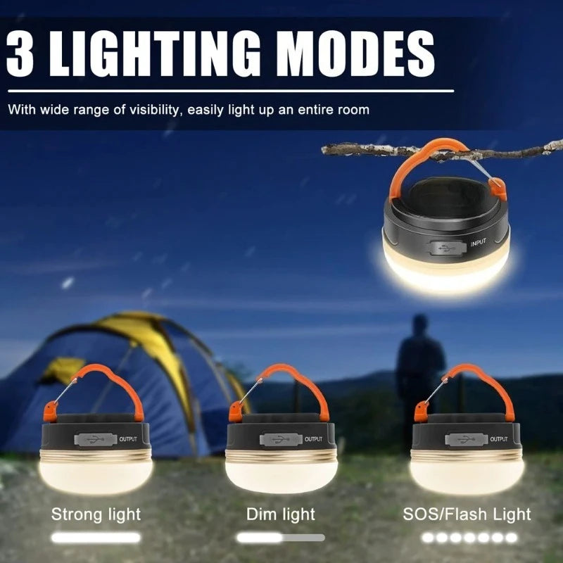 lampe camping rechargeable usb noir orange éclairage faible intensité flashlight signalisation crochets pliables