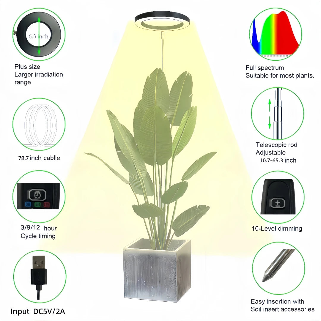 lampe led plantes 72 leds 10 niveaux luminosité ajustable 3h 9h 12h blanc noir