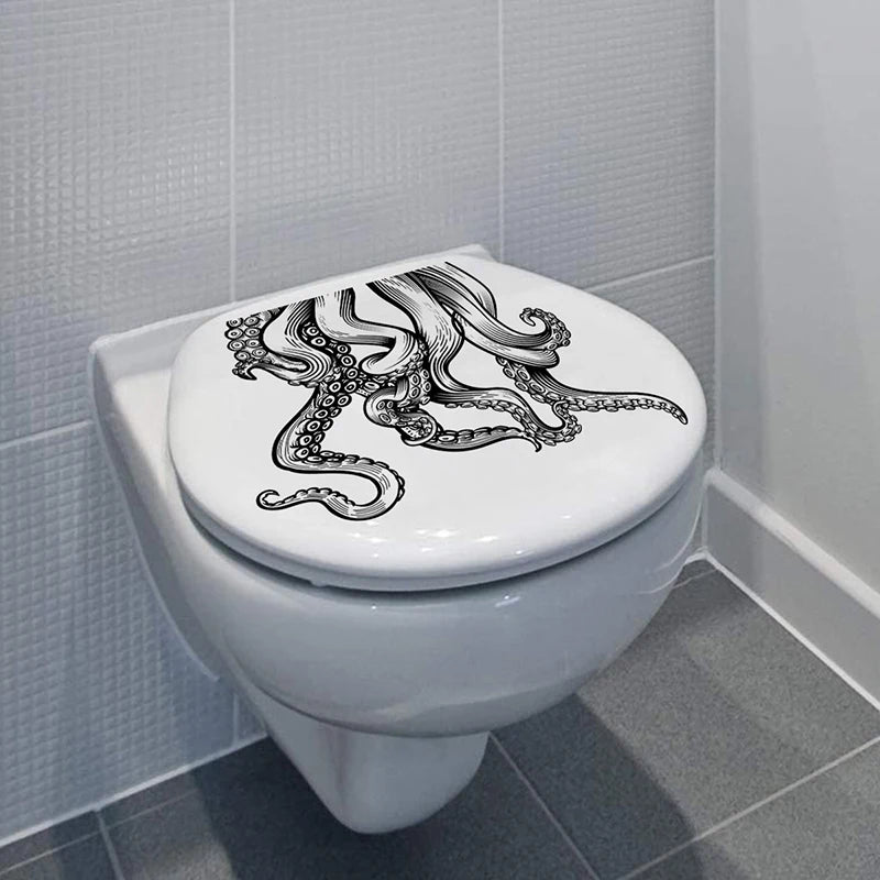 sticker mural octopus graphique noir blanc adhésif salle bains décoration peinture murale autoadhésive animal