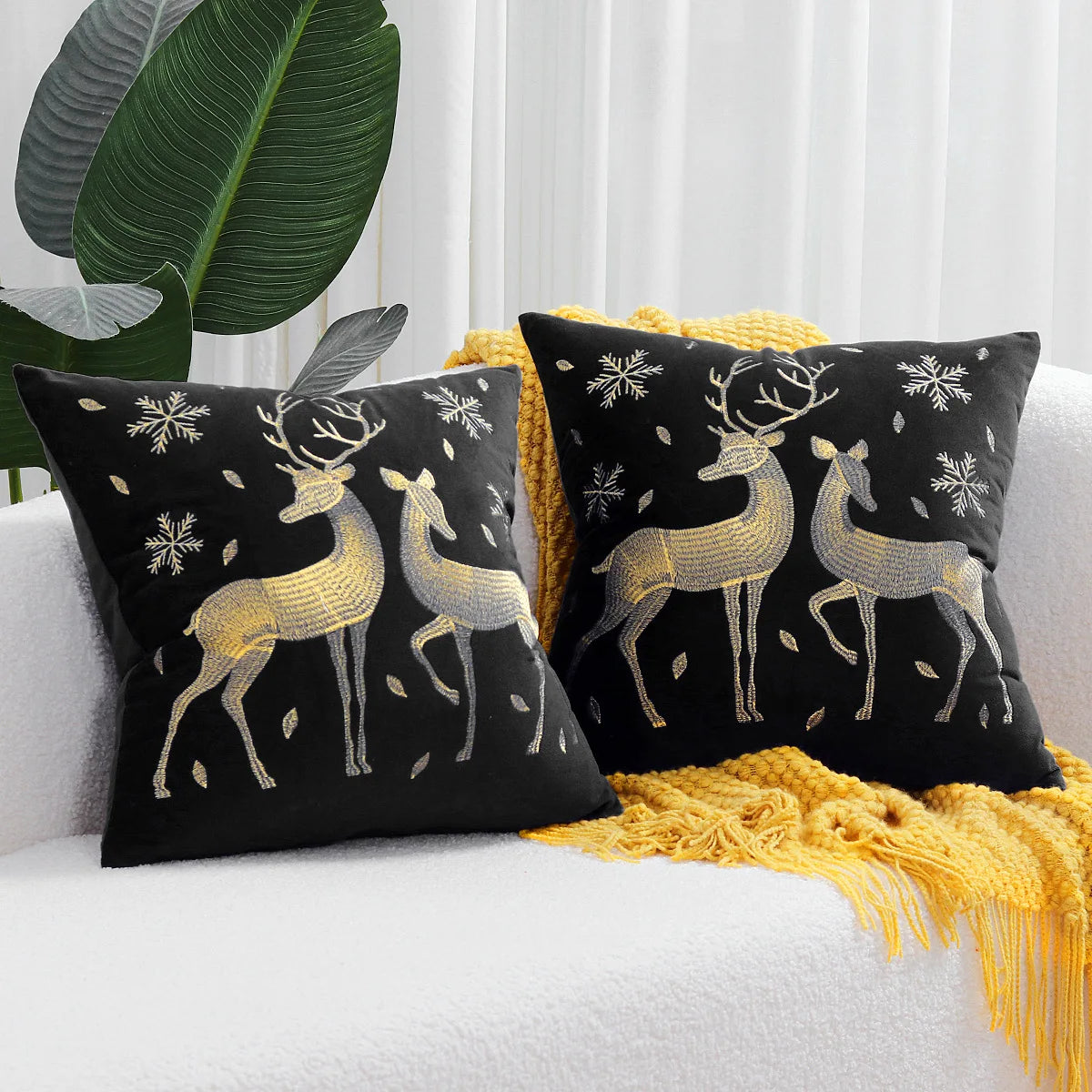 housse coussin velours noël arbre flocons good night rouge vert decoration carré tufted polyester
