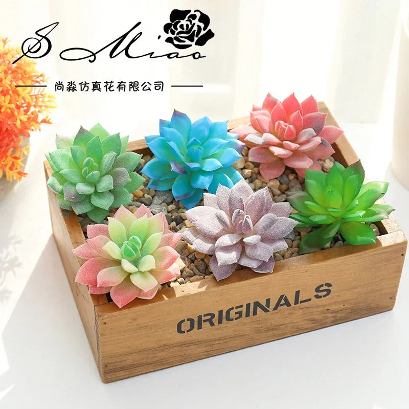plantes succulentes artificielles vert feuilles pointues réaliste gravier boîte bois extérieur anniversaire exposantDecoration