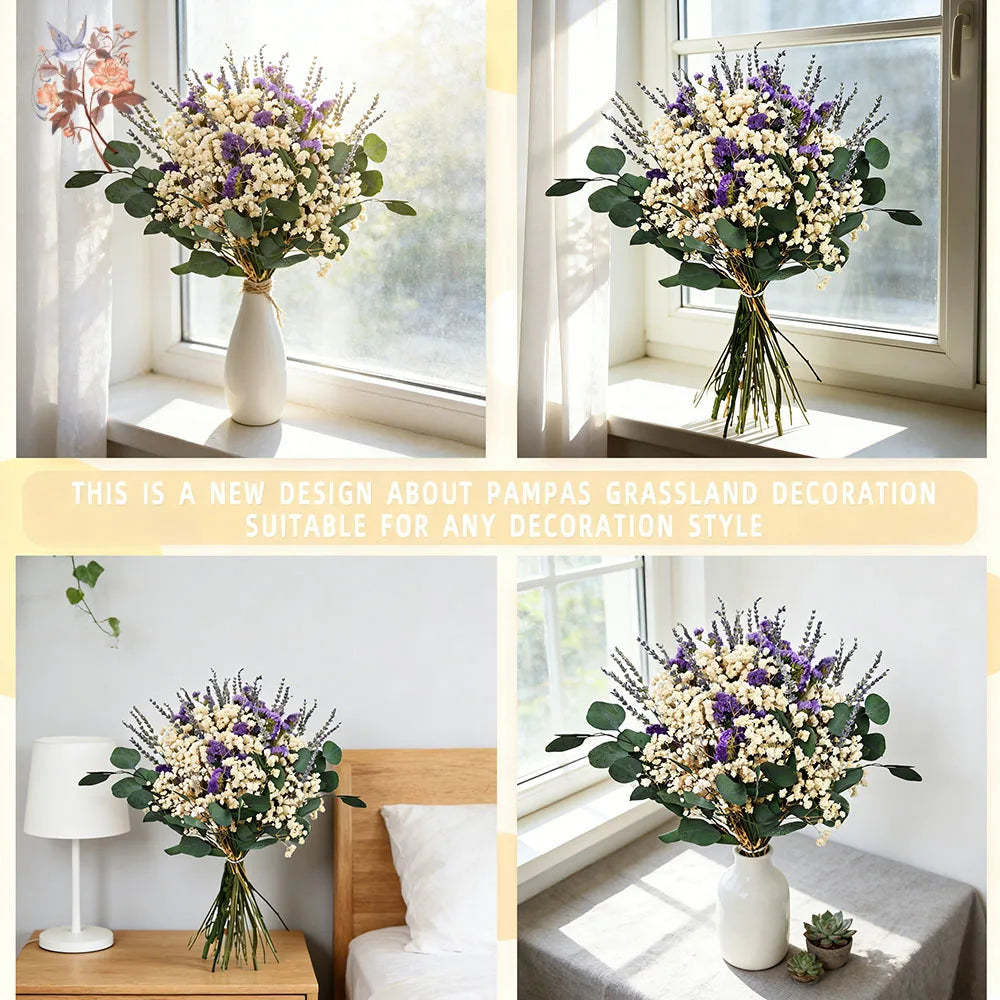bouquet fleurs séchées eucalyptus gypsophile lavande décoration maison anniversaire valentin boho naturel