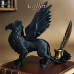 statue griffon noire texture rugueuse plume dorée décoration intérieure classique opacité chambre étude salon
