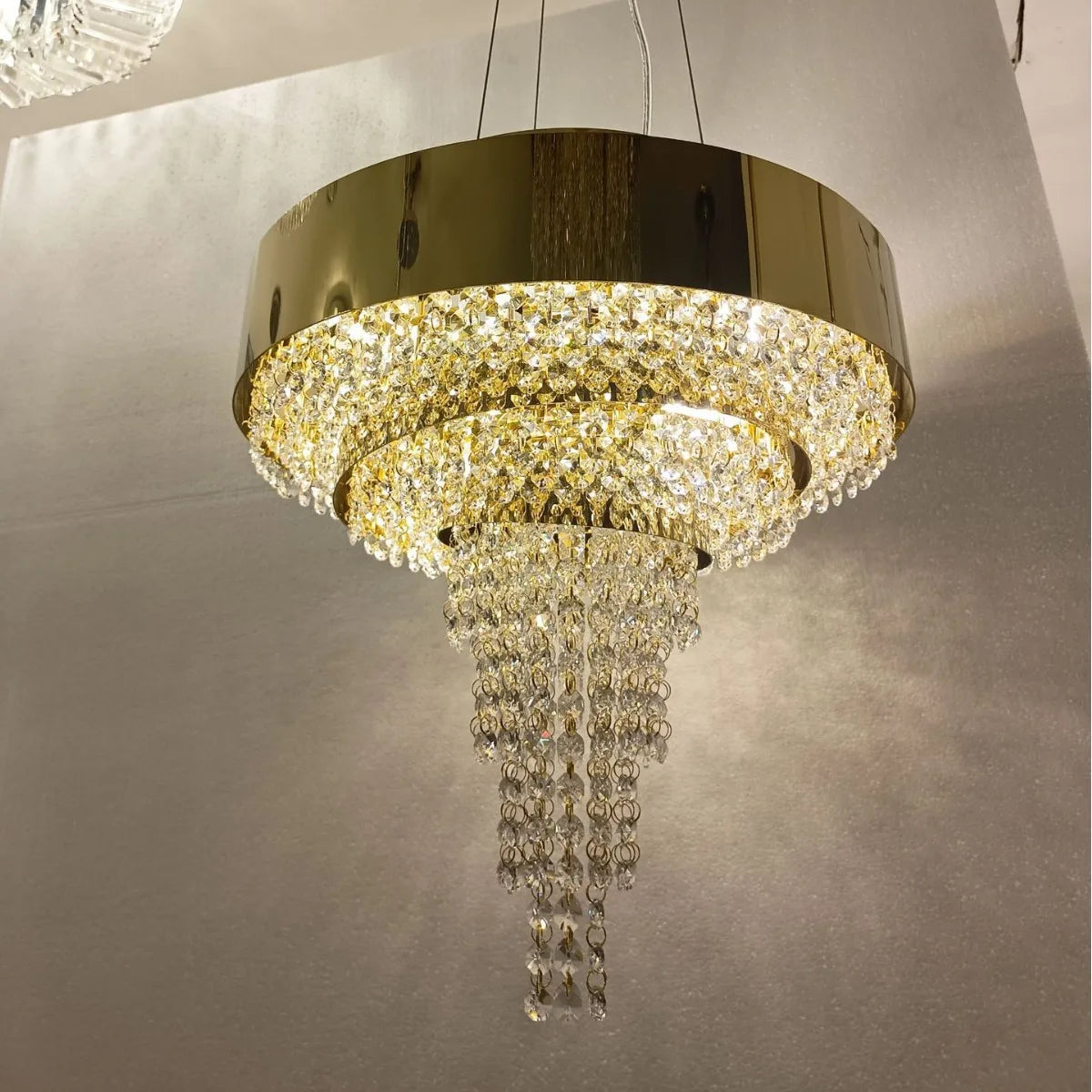 lustre doré cristal transparent moderne élégant suspension cristal chambre salon