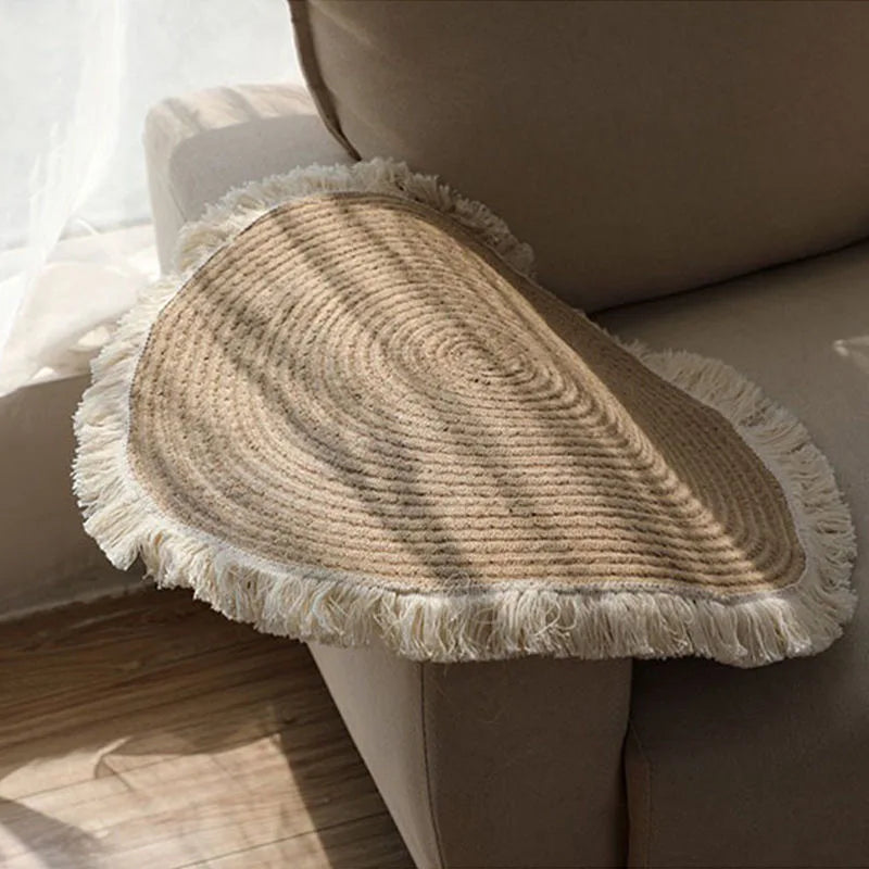 tapis boho rayures concentriques franges beige clair résistant rides anti bactéries utilisation salon chambre