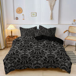 ensemble literie moderne pièces noir gris motifs floraux complexe satiné gothique