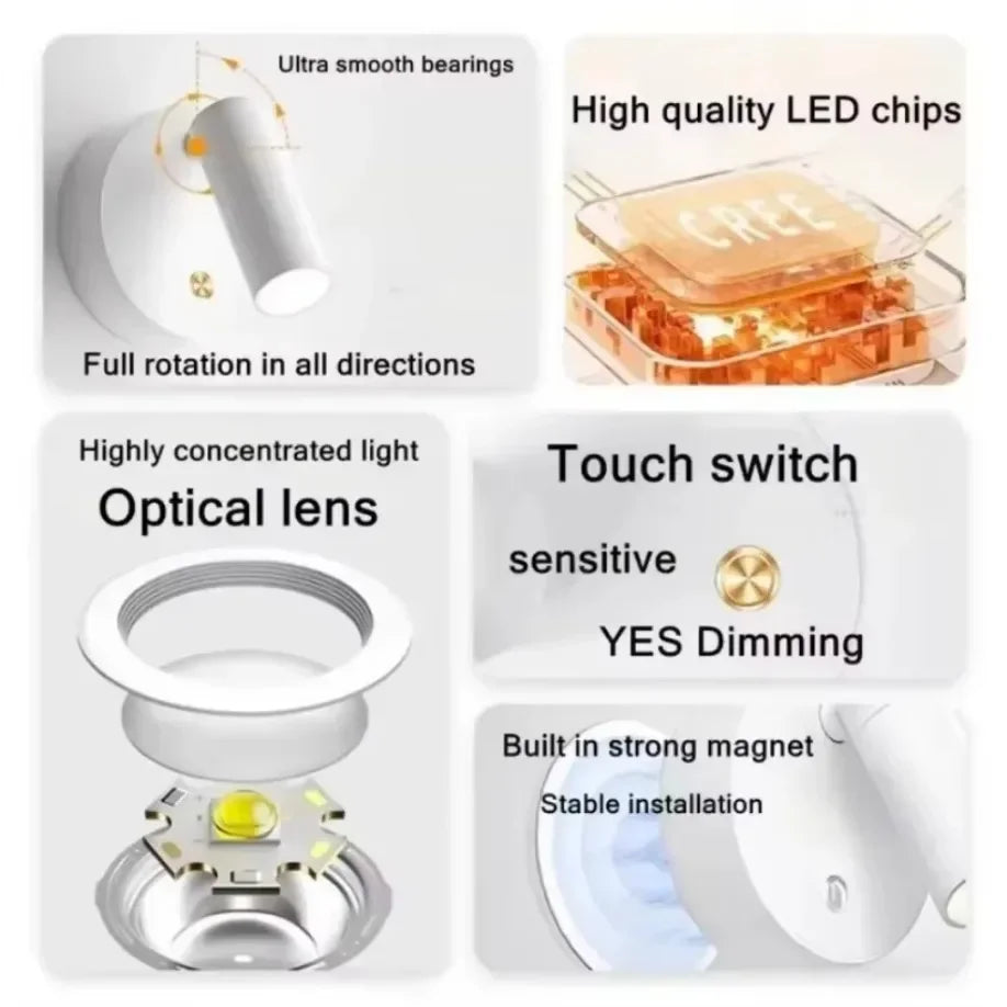 Lampes murales LED rechargeables USB adhésif magnétique moderne télécommande étude chambre entrée