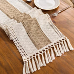 chemin table tressé rustique bohème beige marron blanc franges noel halloween pâques