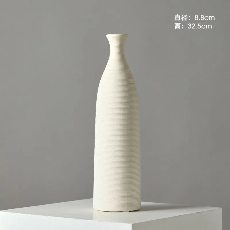 vases céramique blancs rayures horizontales modernes fleurs artificielles