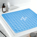 tapis bain moderne bleu clair perforé 53x53cm respectueux environnement salle bain