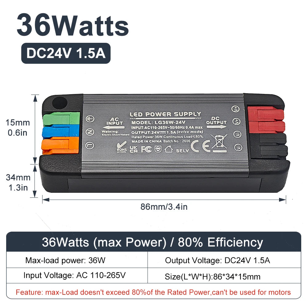 alimentation led 12v 24v 36w 65w 100w 200w clips noir moderne