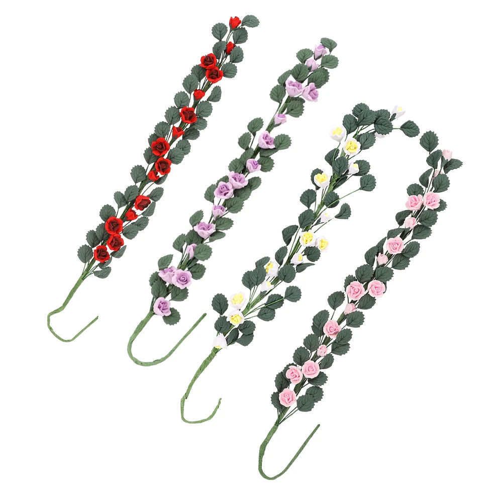 guirlande fleurs artificielles vert rouge rose blanche feuilles naturel décorative crochets métalliques fixations