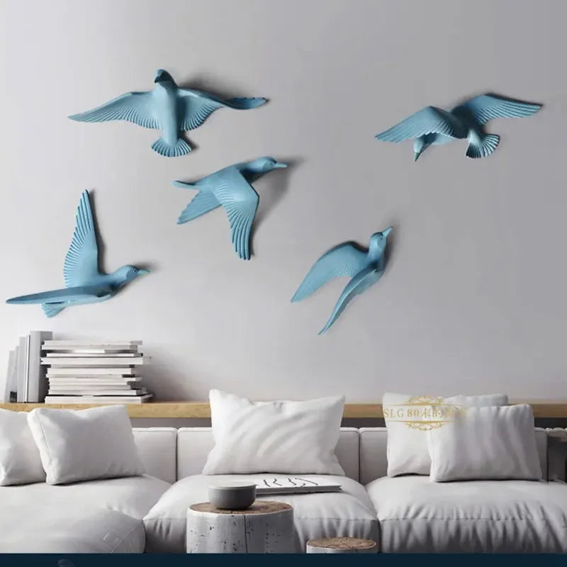 décoration murale oiseaux vol or bleu blanc moderne réaliste adhesive chambre salon
