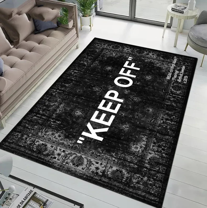 tapis noir ornements floraux moderne classique salon chambre fleur adhésif polypropylène polyester 160cm 120cm