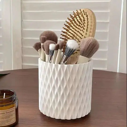 rangement pinceaux maquillage rotatif 360 blanc moderne boite organisation storage portable blanc zigzag