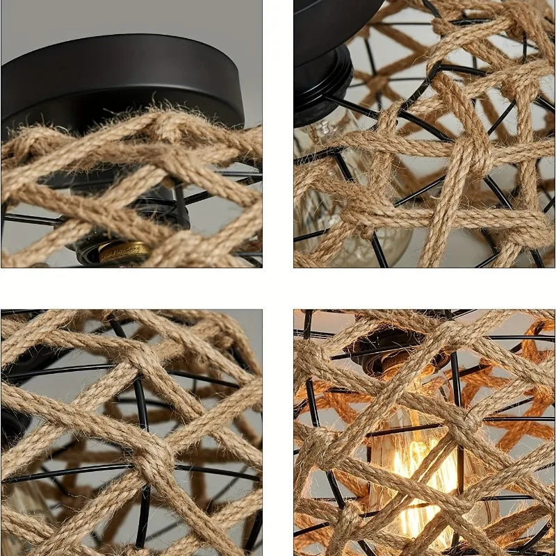 lampe suspendue marron clair tissage corde naturelle rustique boho chic sans ampoule