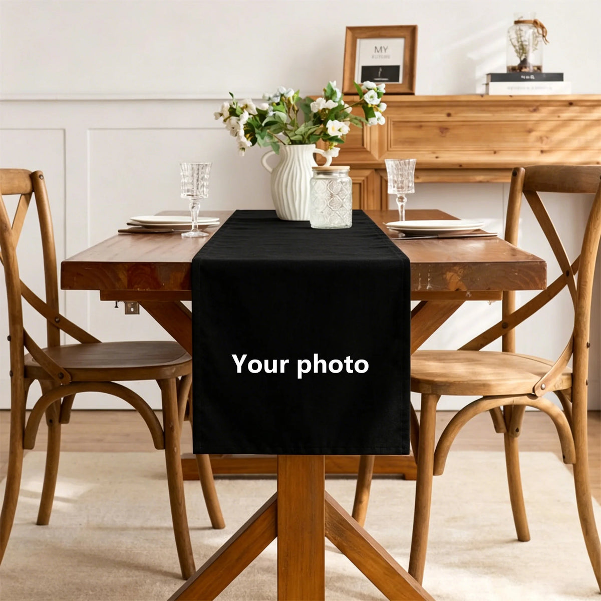 nappe rectangulaire table runner noir tissu lisse polyester rustique décoration intérieure fêtes