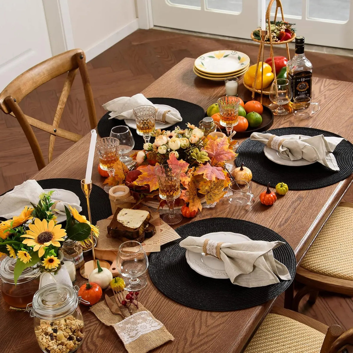 placemats noirs tissés anti dérapants résistants chaleur modernes faciles nettoyer pp respectueux l'environnement
