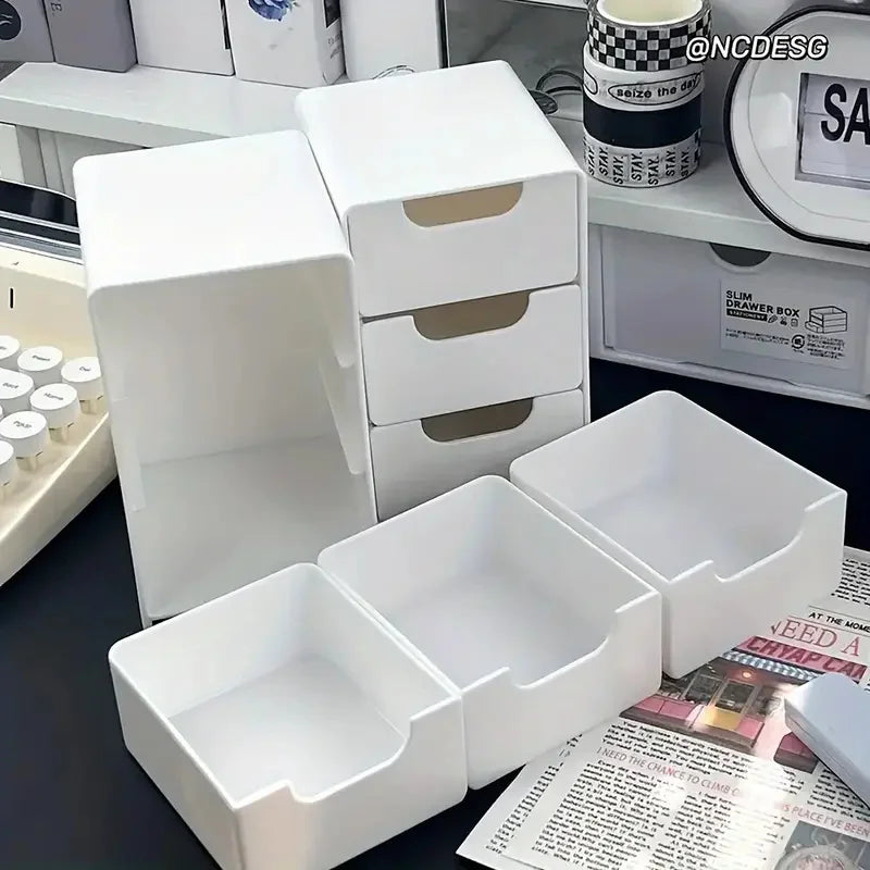 rangement blanc moderne boîte bijoux tiroirs plastique organisation comptoir multifonctionnel articles divers matériau