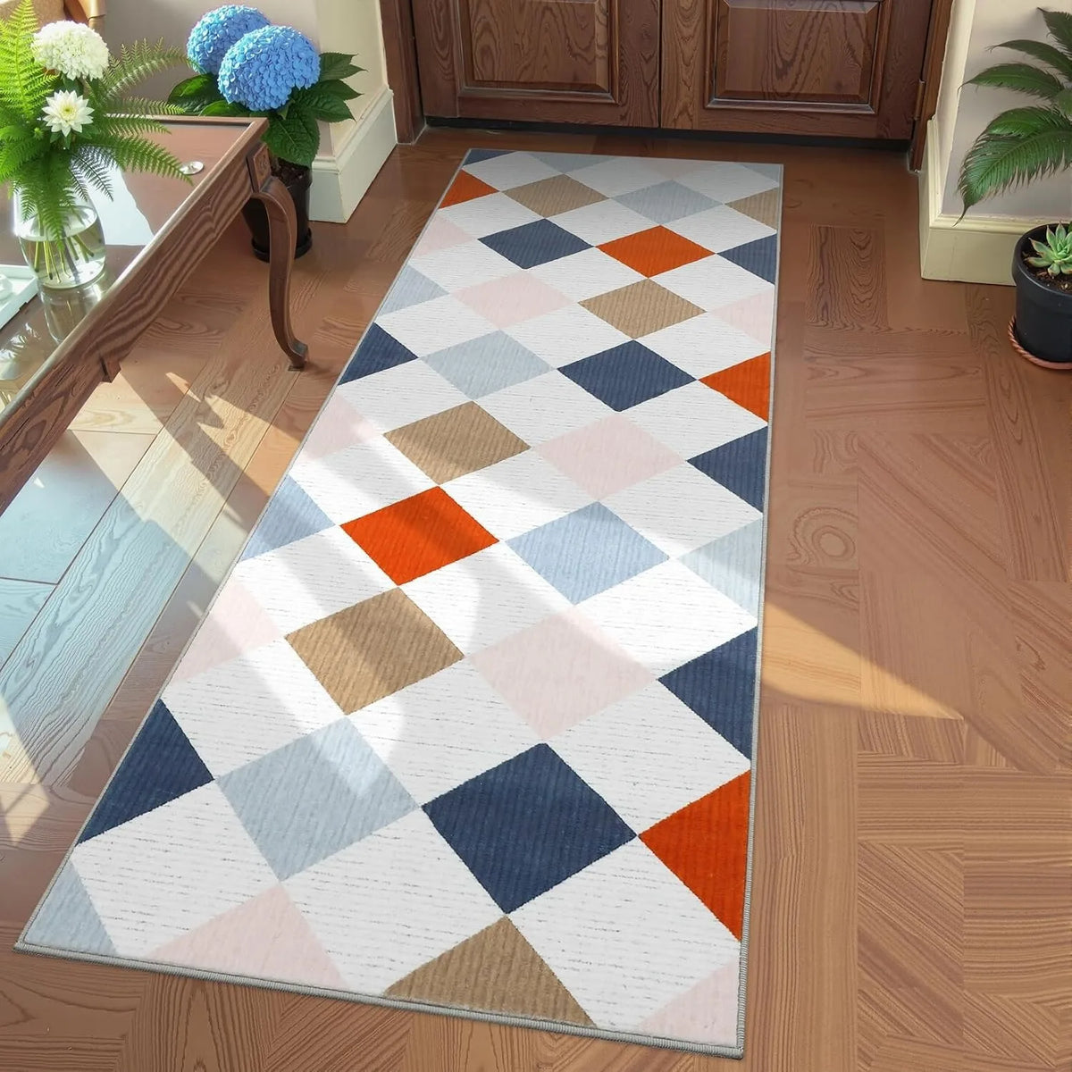 tapis couloir damier noir blanc moderne géométrique polyester antidérapant salon chambreextérieur