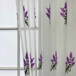 rideau transparent brodé lavande fleurs classique blanc violet vert anneaux métalliques polyester