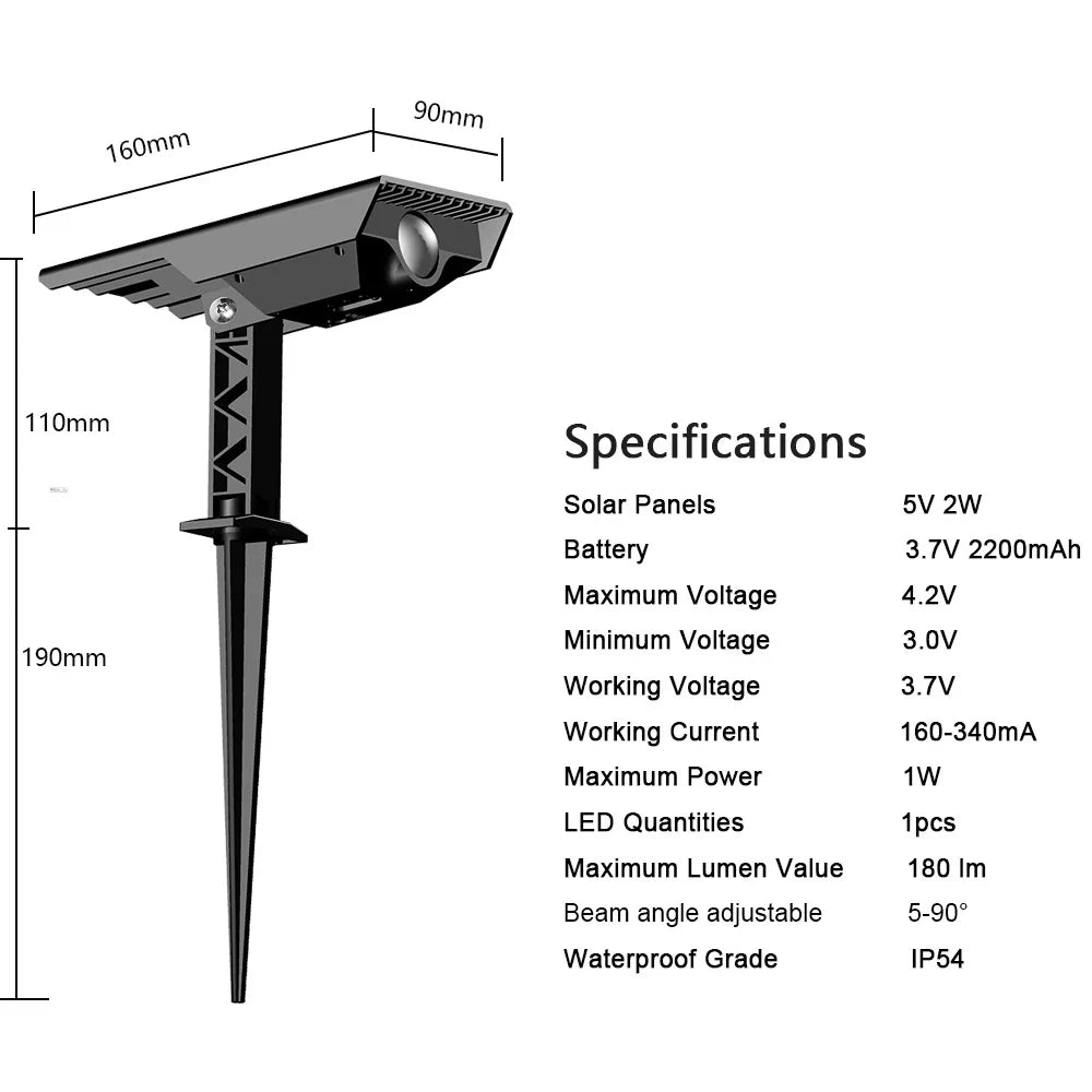 lumière solaire extérieure led réglable moderne noire abs jardin urgence