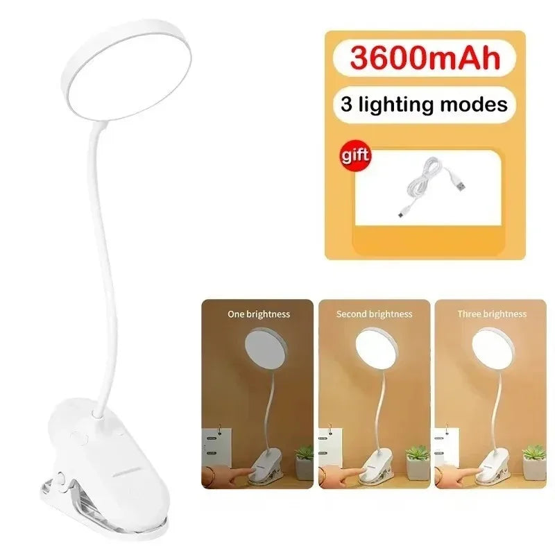 lampe clip rechargeable usb 3600mah blanc moderne tactile led variable étude chambre