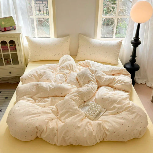 parure lit fille housse couette fleurs coeurs doux pastel coton polyester