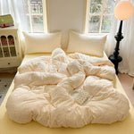 parure lit fille housse couette fleurs coeurs doux pastel coton polyester