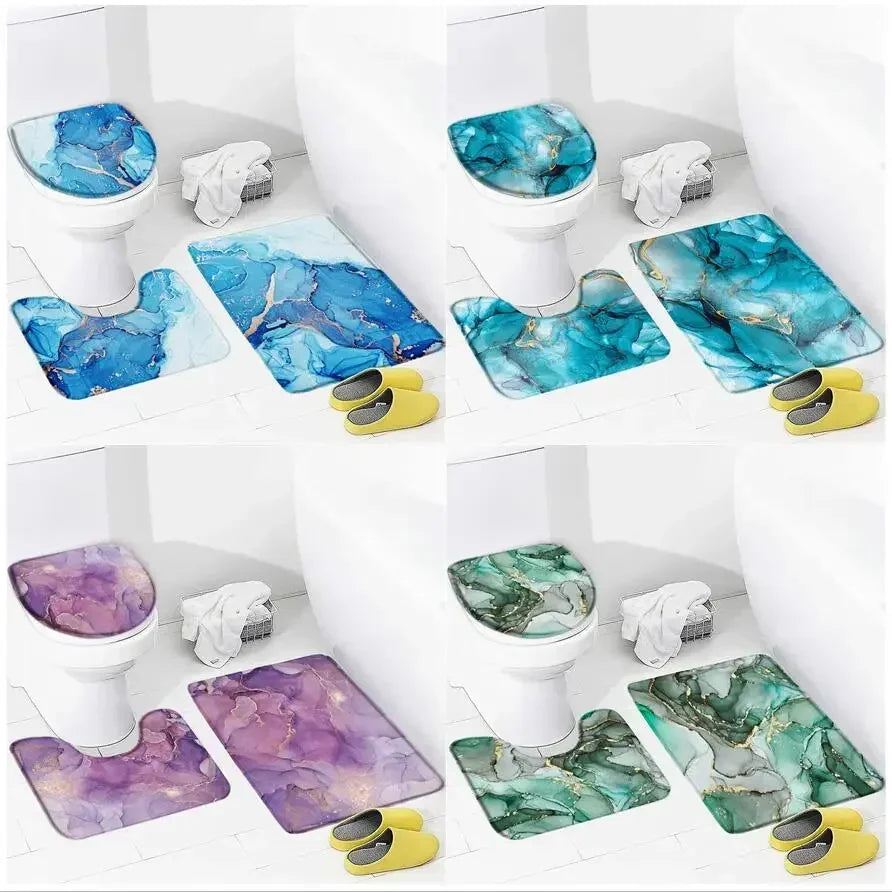 tapis toilette moderne marbre abstrait bleu vert violet non glissant salle bain ensemble pièces