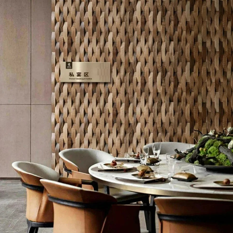 panneau mural décoratif bois 3d marron clair brun foncé moderne tissé diagonale