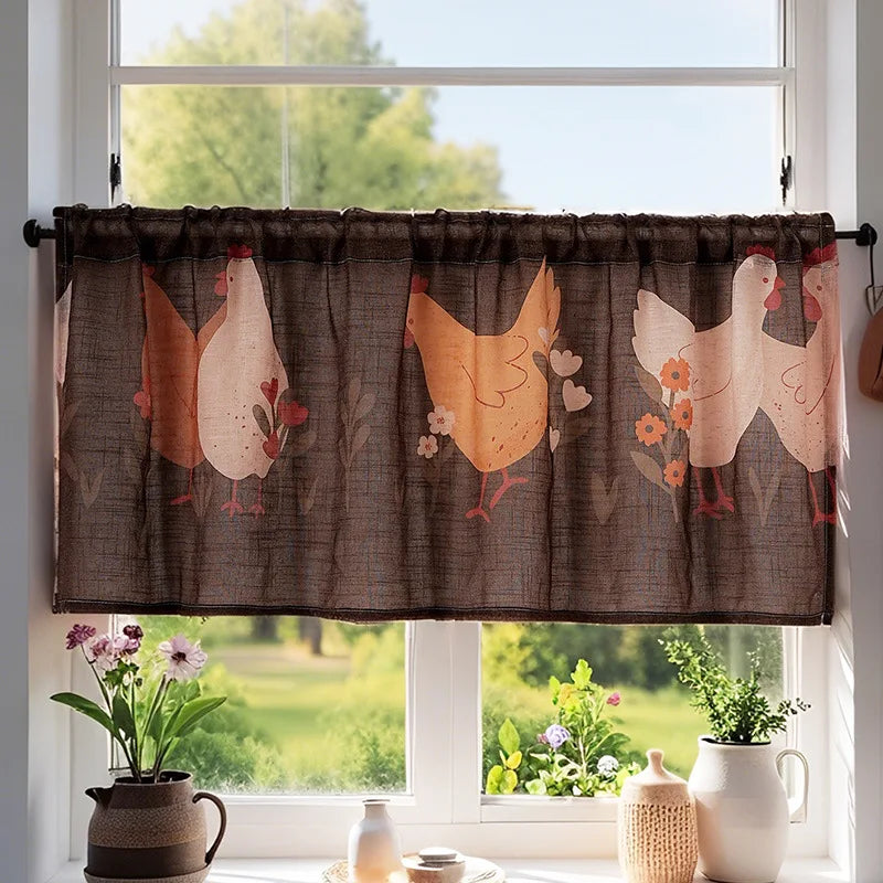 rideau cuisine fleurs beige marron vert orange violet opacité rustique 100x60cm 150x60cm