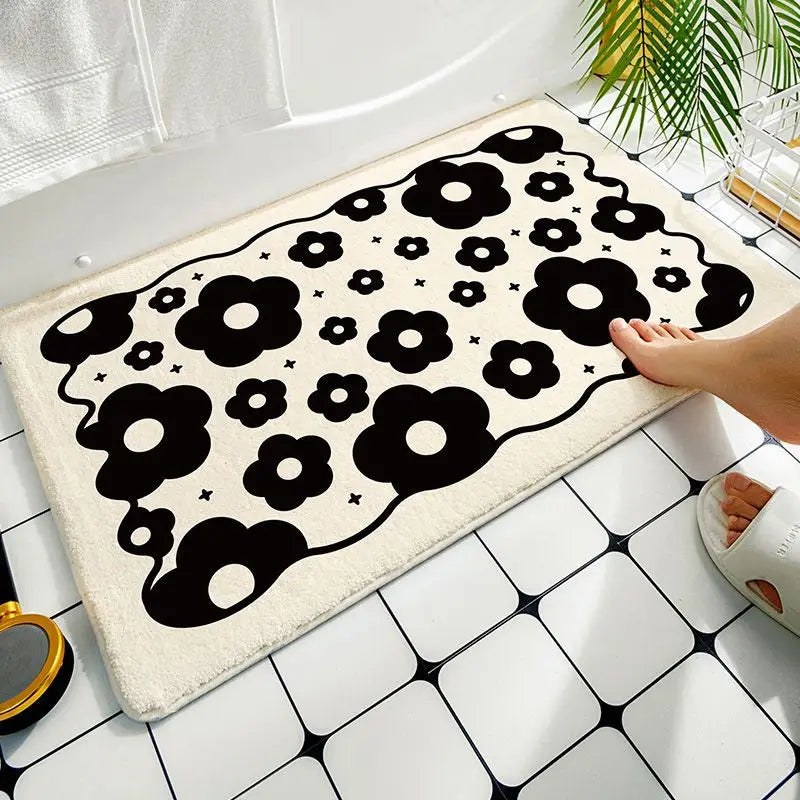 tapis sol antidérapant ours mignon carreaux géométriques rose pâle cartoon mignon adhésif protecteur polyester
